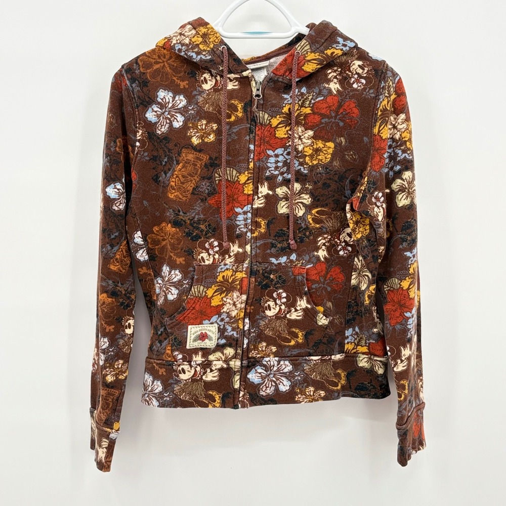 Walt Disney World Surf Co Minnie Mouse Tropical Floral‎ Zip Hoodie Brown Small